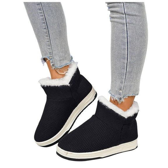 Womens Mens Snow Boots House Slippers Winter Warm Plush Lined Cotton Platform Slip on Bedroom Booties Home Shoes Indoor Outdoor