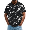 thumbnail image 2 of Blusa y camisa de manga corta con cuello vuelto para hombre, informal, holgada, a la moda, con botones estampados, blusa de manga corta con cuello vuelto para hombre, top de poliéster para hombre, 2 of 5