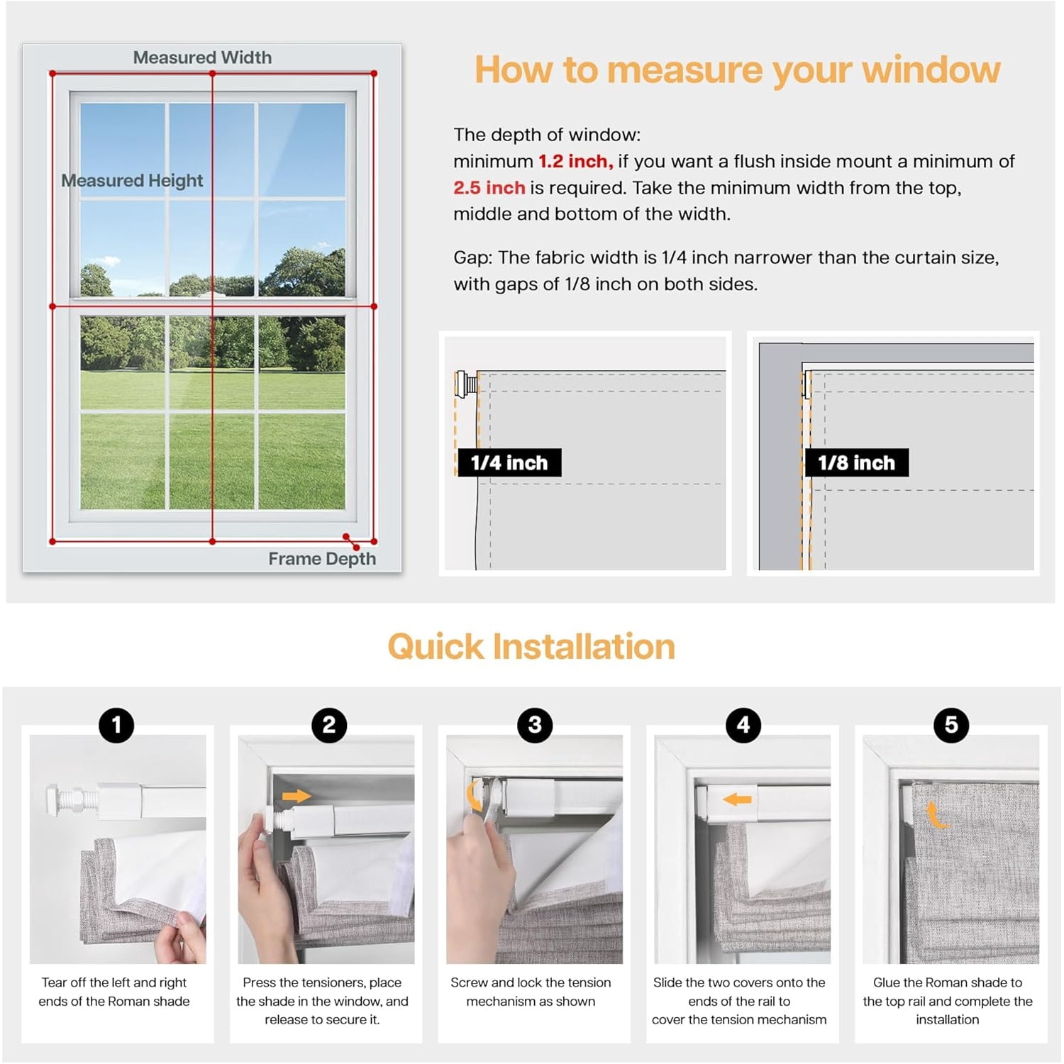 No Tools No Drill Cordless Roman Shades for Windows, Blackout Thermal Insulated UV Blocking Window Blinds, Room Darkening Fabric Blinds for Indoor Windows, 23'' W x 64'' H, Beige