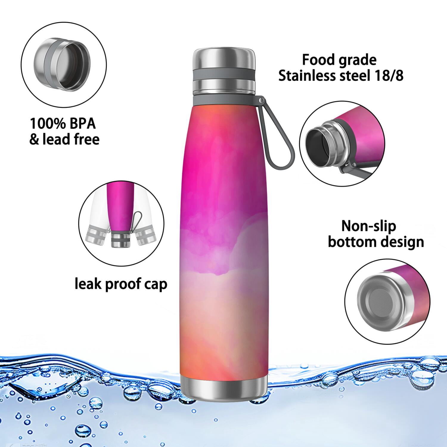29oz Insulated Water Bottle with Tea Infuser, Stainless Steel Travel Mug, Fluid Smoke Aurora Art Style