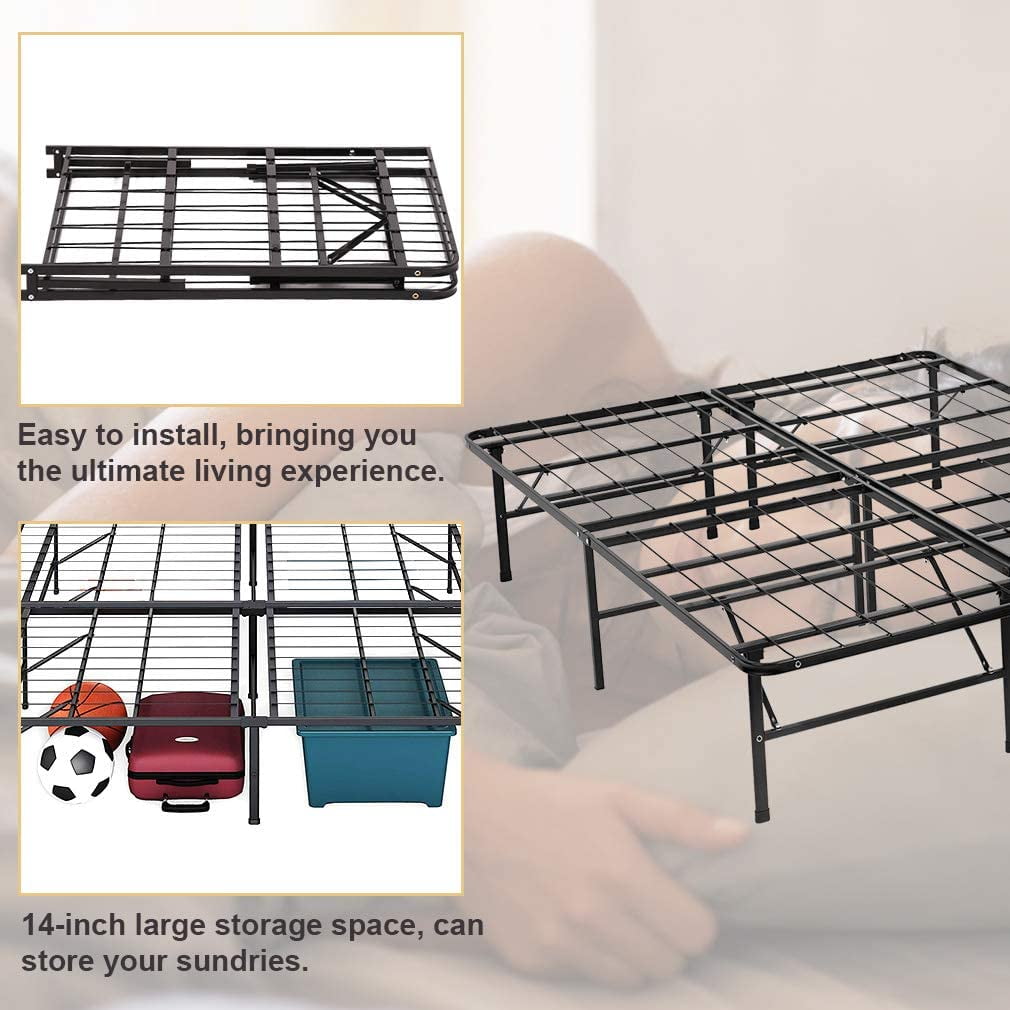 FDW Platform Bed Frame Queen Metal Base Mattress Foundation Heavy Duty Steel Replaces Box Spring