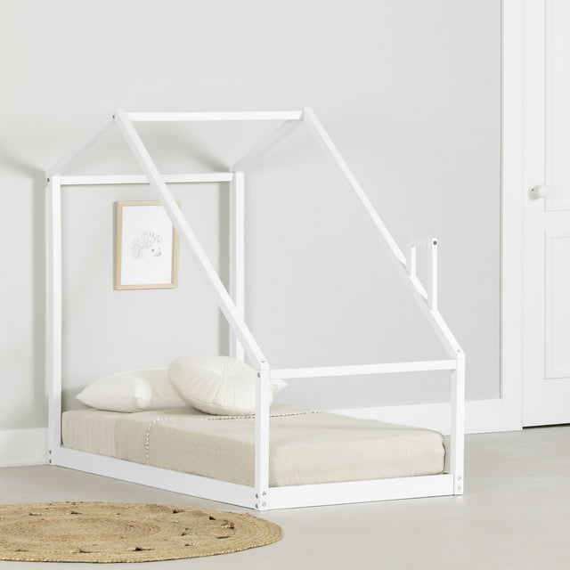 South Shore Sweedi Toddler House Bed with Chimney, in White