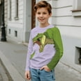 thumbnail image 5 of POLERO Boy T-Rex Dinosaur Shirts Long Sleeve Crew Neck 2 Pack Grey Purple Lightweight Pullover Cartoon T-Shirts Sport Top Tee For Kids 13-14Y, 5 of 6