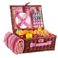 thumbnail image 1 of Canasta de picnic HYBDAMAI de mimbre para 4 personas con manta y nevera rosa, 1 of 8