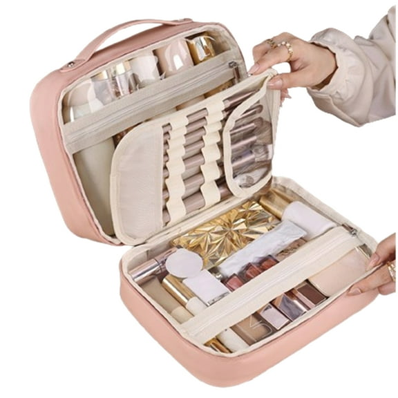 Bxaolu Makeup Bag for Women,Pouch Bag,Makeup Brush Bags Travel Kit Organizer Cosmetic Bag, PU Leather Travel Toiletry Bag for Women (Pink)