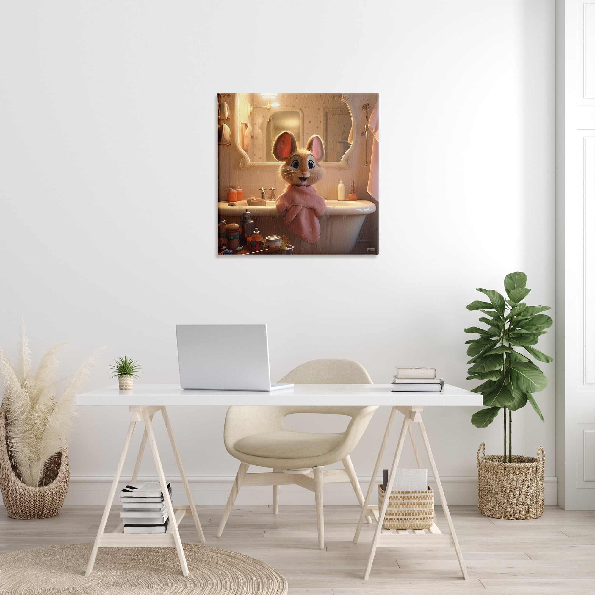Stupell Industries Mouse in Relaxing Bath Animals & Insects Painting Gallery Wrapped Canvas Art Print Wall Art, 30 x 30