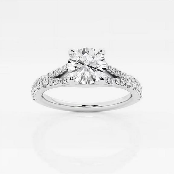 Zoya Jewel 1.5 Ct Round Cut Moissanite Ring - 14K White Gold Plated Band - Wedding Engagement Jewelry - Rising Split Shank Anniversary Ring for Women
