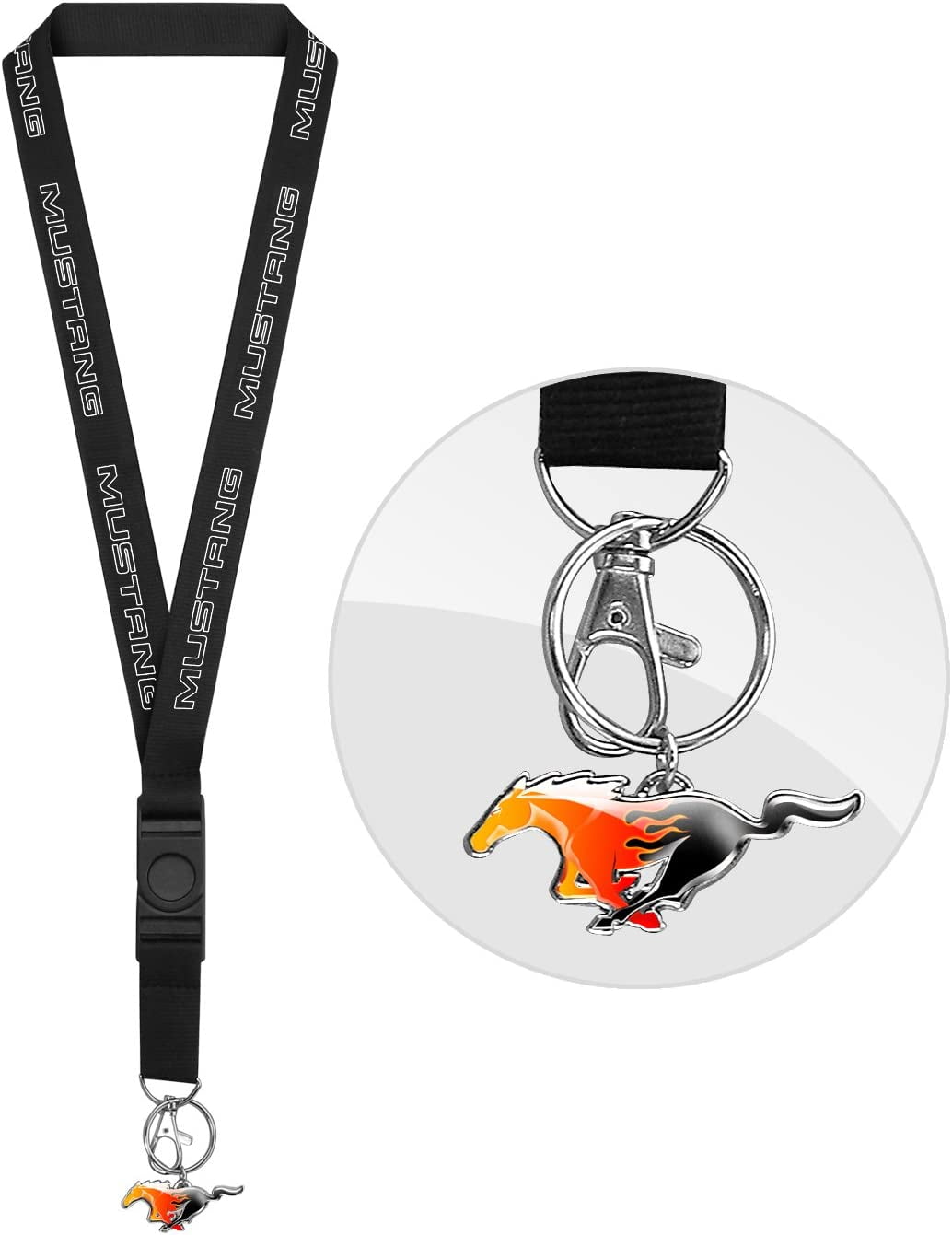 Ford Mustang in White Black Lanyard with Flame Pony Charm