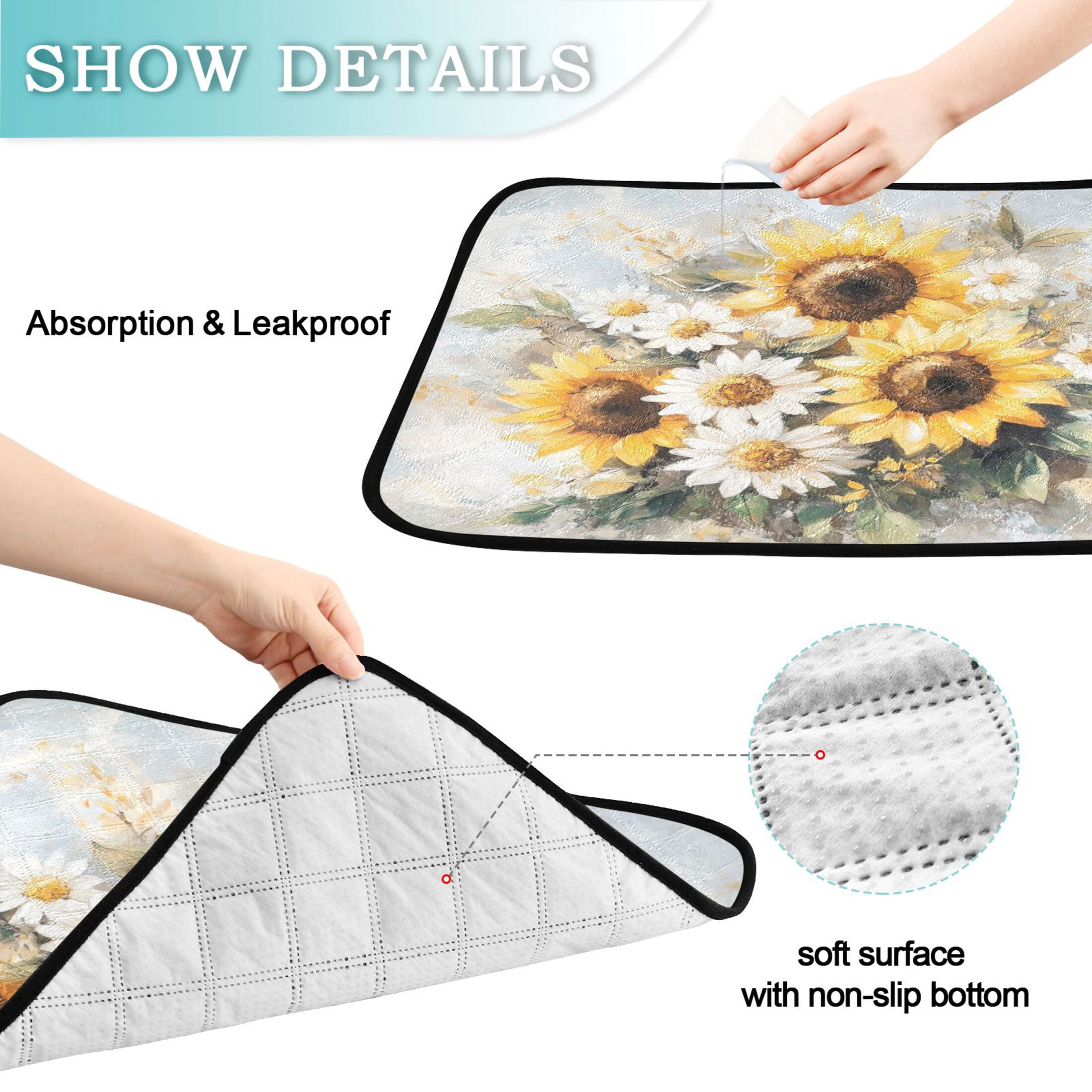 Qxltty Sunflowers and Daisies Cat litter Pads Pet Set of 2 Diaper Mats Center Anti-leakage Layer Absorbent Soft and Comfortable