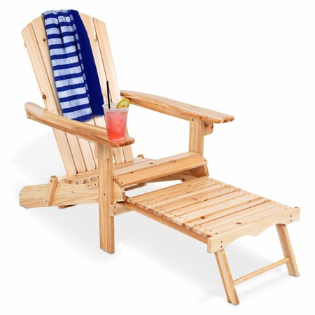 Gymax Wood Adirondack Chair W Footrest Stool Ottoman Foldable