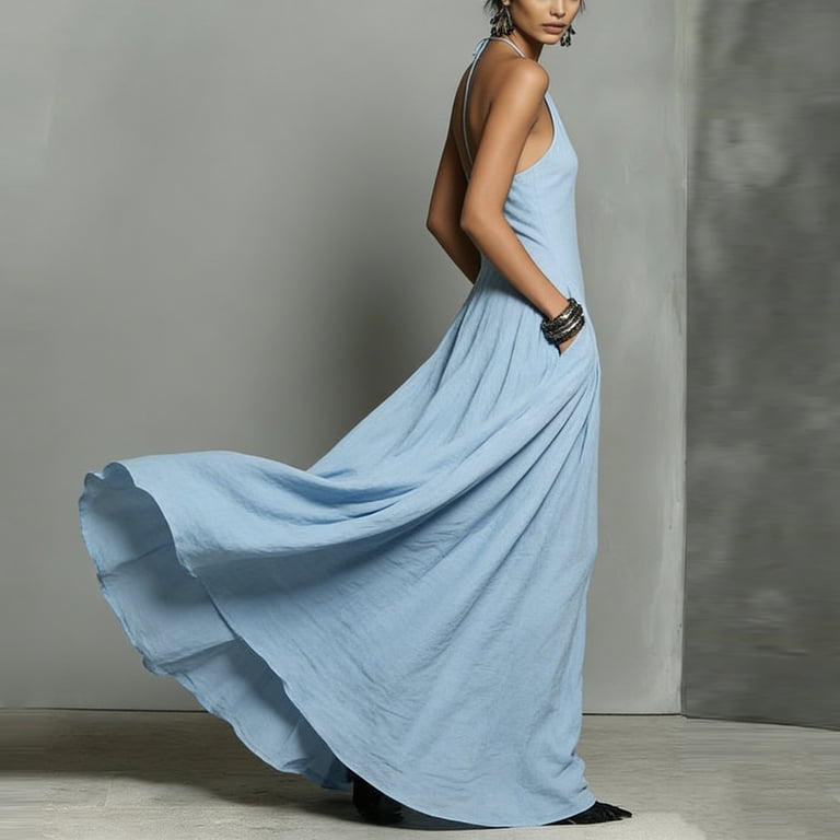 blue halter dress casual Casual Halter Maxi Dress