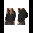 thumbnail image 2 of Suéteres de Otoño con Cuello en V y Encaje para Mujer, Suéteres Holgados de Punto de Larga y Ligeros A , Tops Tipo Jersey Negro M, 2 of 5