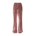 thumbnail image 4 of Byworldtasic Women's Velvet Pants with Drawstring Waist Wide Legs Casual Lounge Pants Side Slit Trousers, 4 of 9