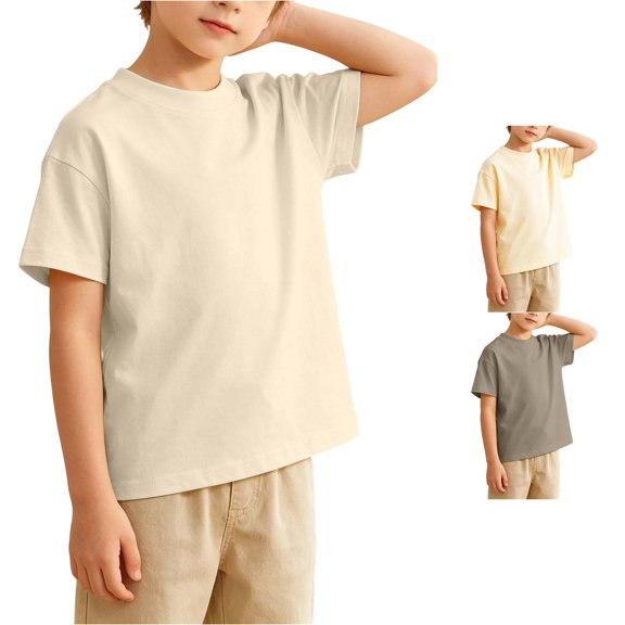 LIIPEE Boys T Shirts Casual Summer Solid Color Crew Neck Short Sleeve Tshirt Kids Comfortable Everyday Tee Tops Fashion Breathable T-Shirts,9-10 Years
