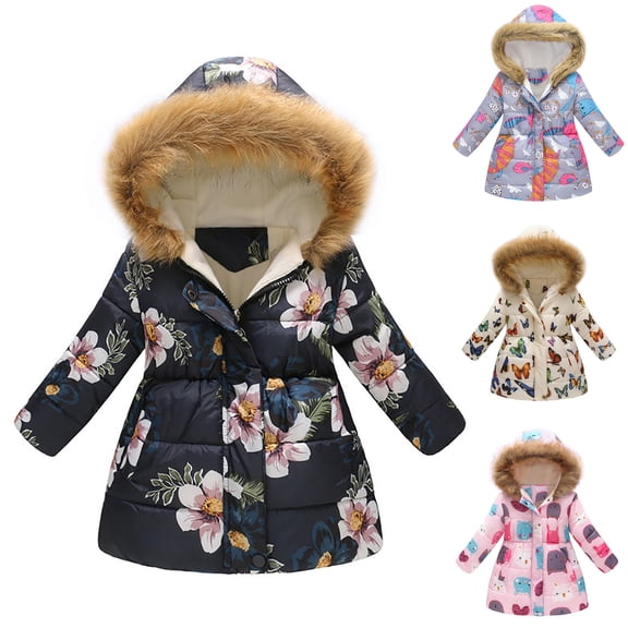 Pandaie Girl's Winter Coat Jacket Toddler Fleece Lined Hooded Down Puffy Outwear Kids Zipper Cute Snow Clothes with Pockets Beige 3-4T