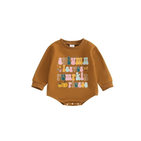 

WERNZATT Baby Romper Long Sleeve Crew Neck Pumpkin Letters Halloween Bodysuit
