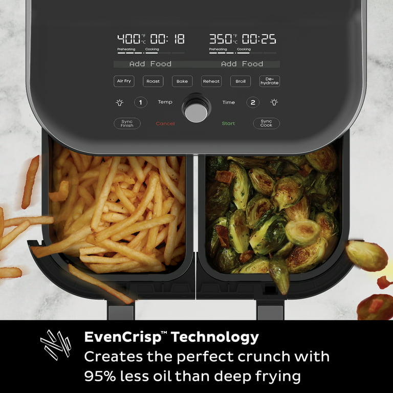 Instant Vortex Plus Dual Air Fryer with ClearCook, Black 7.6L- Air Fry,  Bake, Roast, Grill, Dehydrate & Reheat