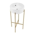 thumbnail image 6 of Monaco 15.75" Round Console Sink with Faucet Mount, White Basin Brushed Gold Legs, 6 of 11