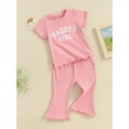thumbnail image 3 of FEORJGP Kid Girls Daily Cute Summer Pants Set 6M 1T 2T 3T 4T Toddler Baby Short Sleeve T-shirt Crew Neck Shirt Letters Print Tops with Flare Pants Loose Casual Simply Outfit, 3 of 9