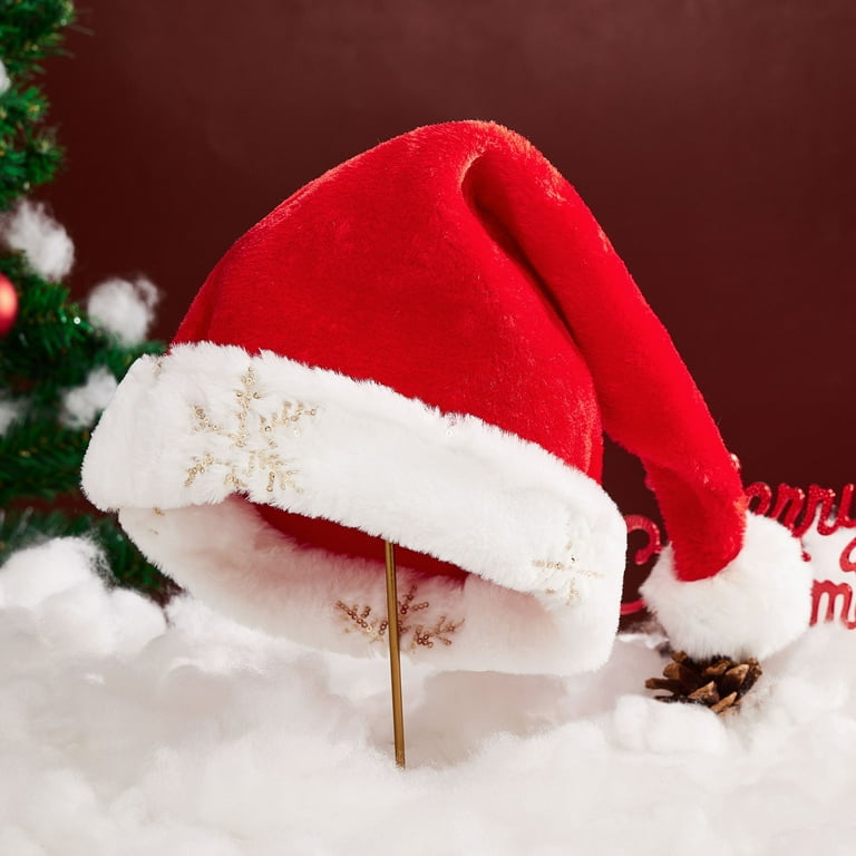 Afunbaby Plush Santa Hats Soft Velvet Warm Christmas Hat for Adult