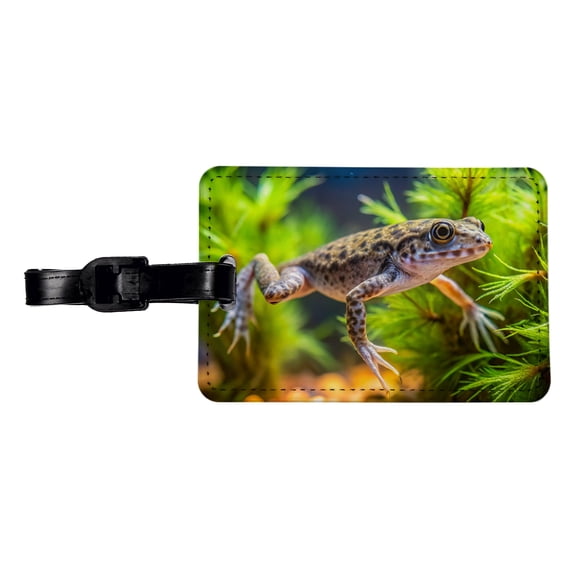 African Dwarf Frog Swimming Faux Leather Travel Luggage Tag