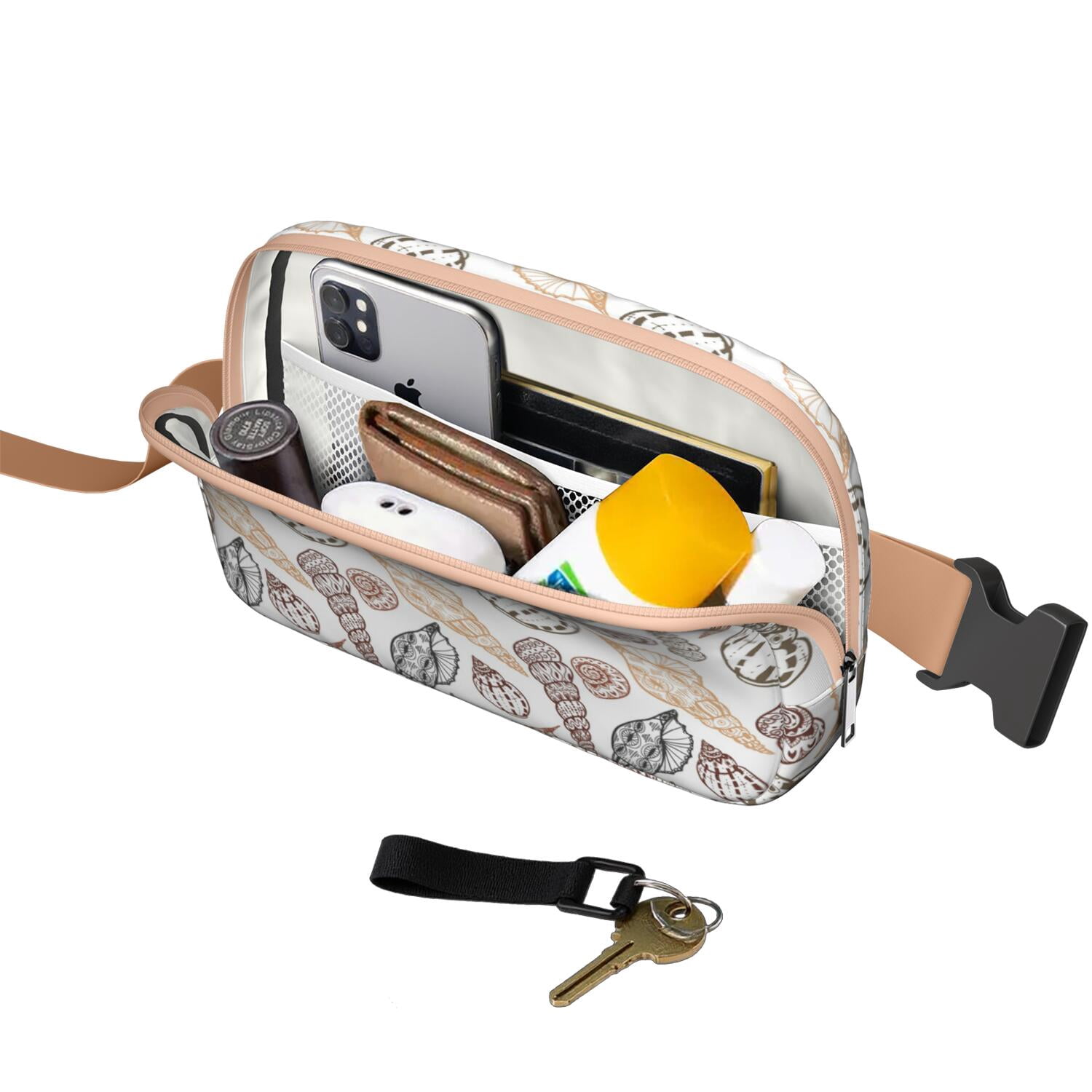 Seaside Seashell Fanny Pack for Women – Cute Tropical Waist Bag with Marine Fish, Starfish & Coral Reef Pattern for Summer Vibes