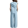 thumbnail image 4 of BRELIL Women's Two Piece Sets V Neck Sleeveless Hoodie Wide Leg Pants Casual Lounge Matching Sets Solid Boho Vacation Travel Outfits Loose Tracksuit, Sky Blue M, 4 of 6