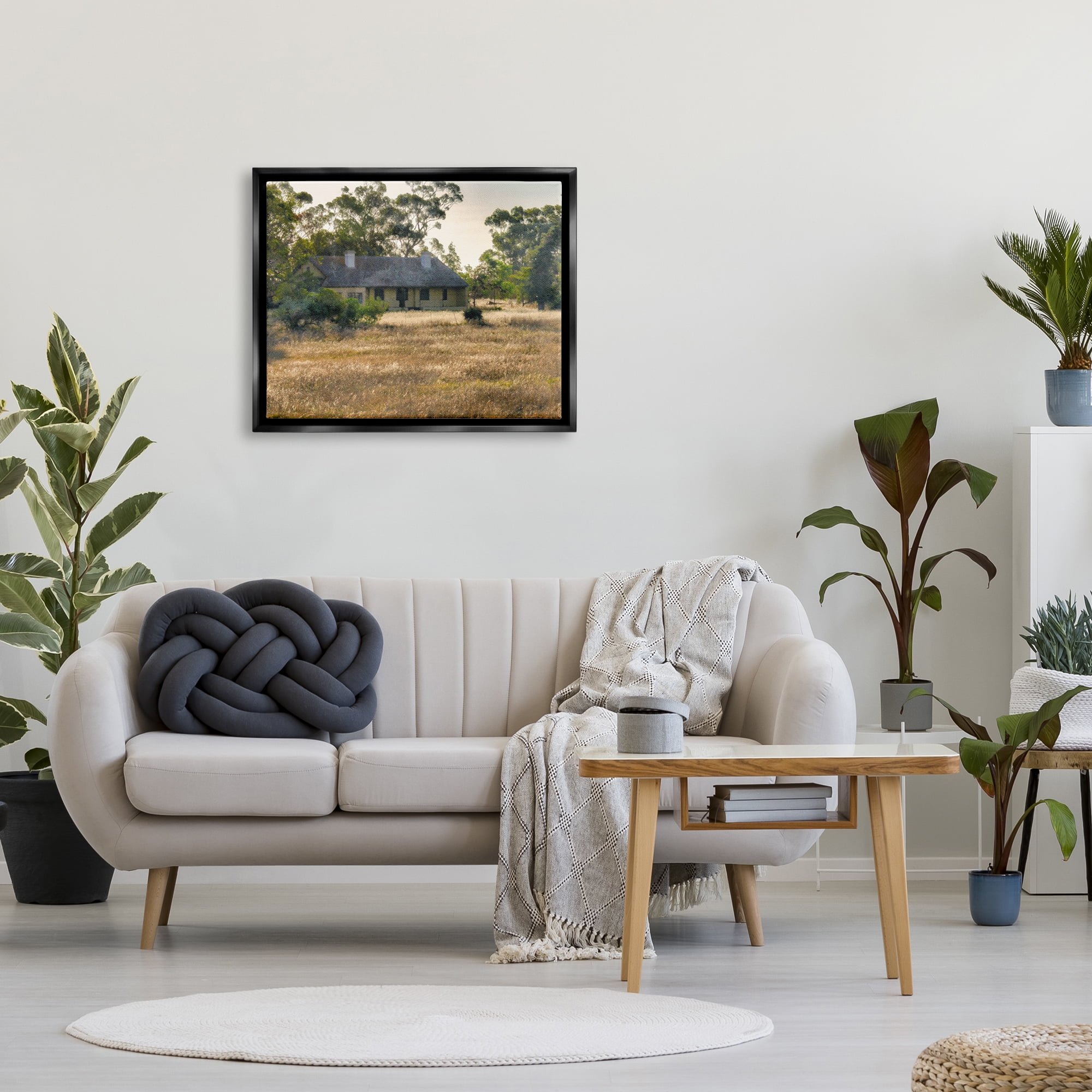 Stupell Industries Rural Cabin Grassy Landscape Landscape Photography Black Floater Framed Art Print Wall Art