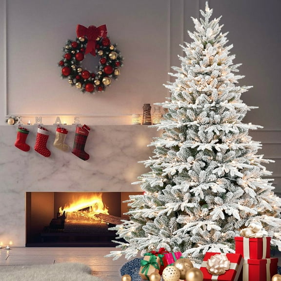4ft Pre-Lit Flocked Artificial Christmas Tree with 150 Warm White Lights, 856 Tips, Snow-Covered PE PVC Hinged Pine, Easy Fluffing & Storage, Foldable Stand – Holiday Home Decor for Xmas