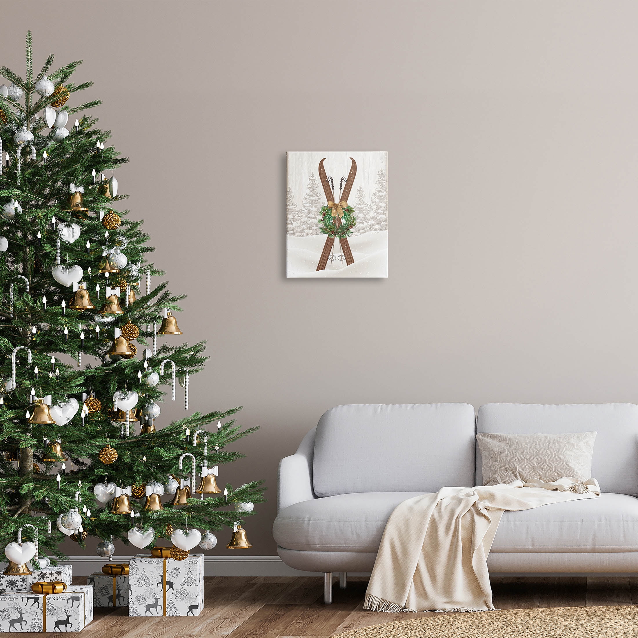 Stupell Industries Winter Skis Holiday Wreath Graphic Art Gallery Wrapped Canvas Print Wall Art, Design by Jennifer Pugh