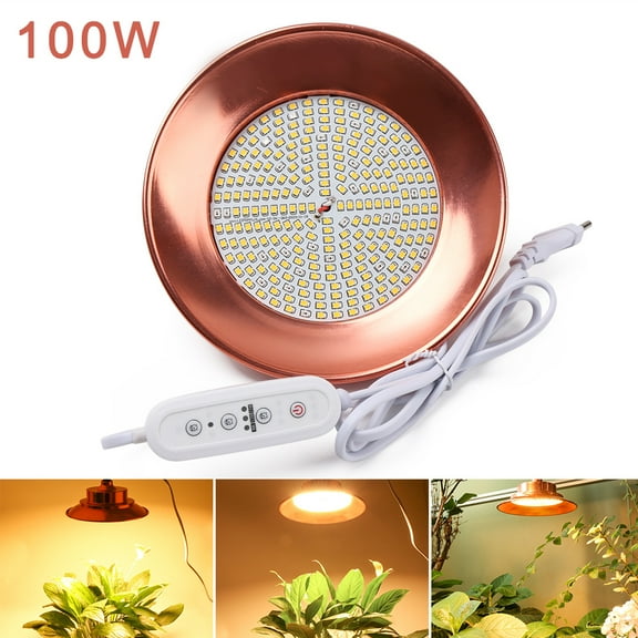 100W LED Grow Light with US Power Cable, Full Specturm Sunlike Plant Lamp, Growing Lights For Hydroponics Greenhouse Indoor Plants, with Timer On Off Switch
