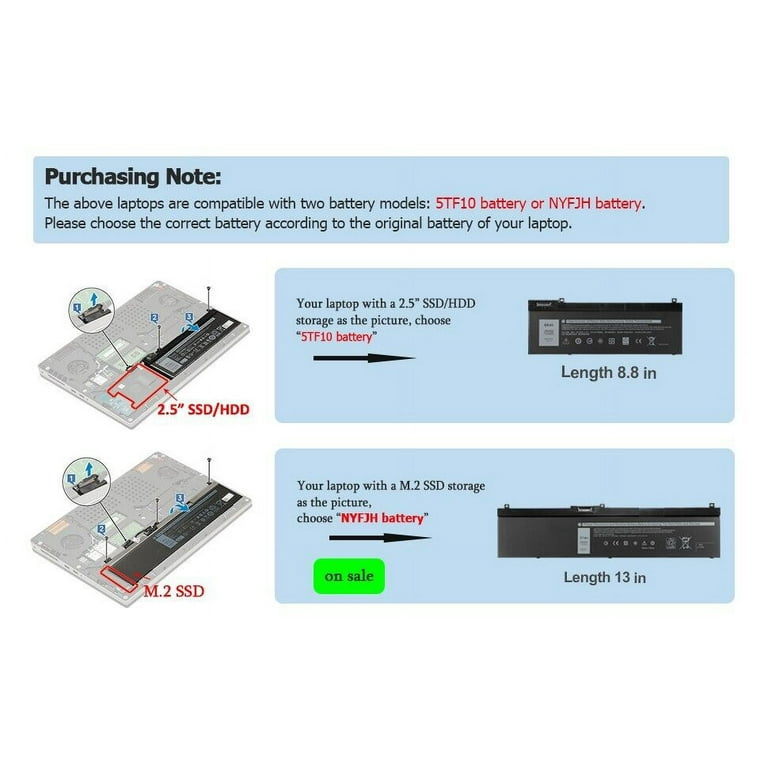 ✓NYFJH 11.4V 97Wh Laptop Battery Replacement for Dell