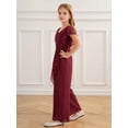 thumbnail image 3 of LiiYii Flower Girls Chiffon Romper Ruffled Short Sleeve High Waist Wide Leg Jumpsuit for Wedding Party Burgundy 10, 3 of 8