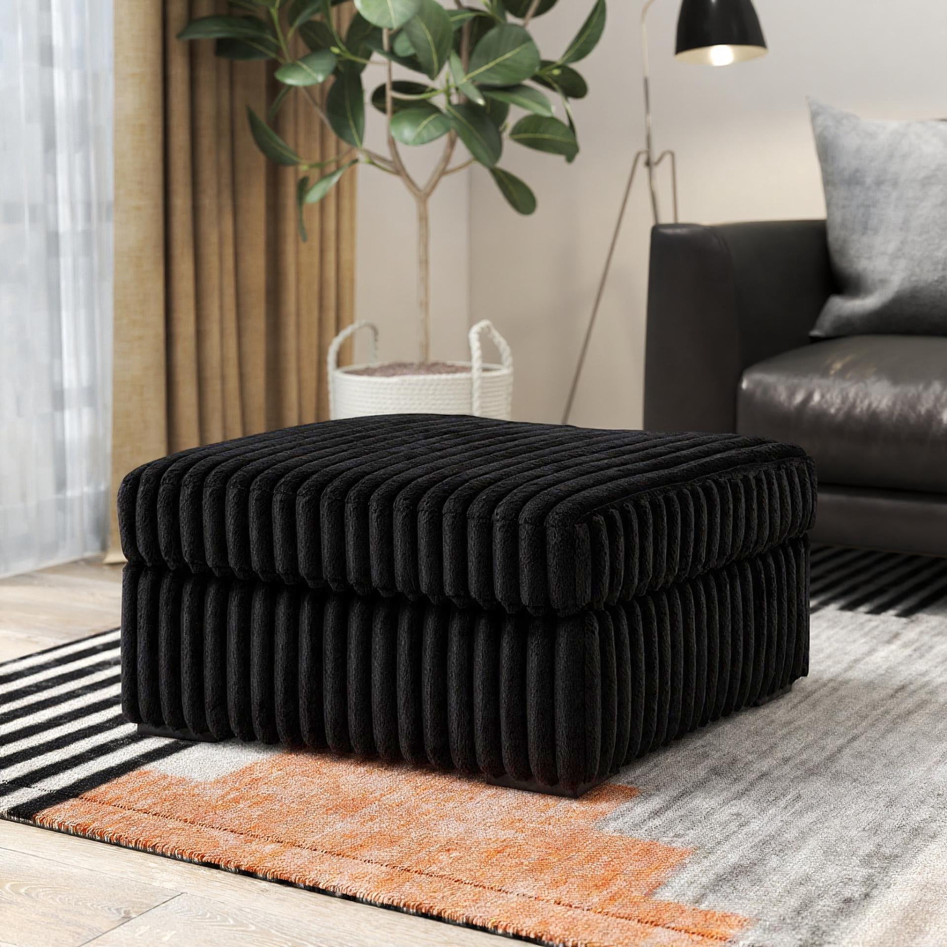 Roundhill Furniture Solenne Oversized Ottoman with Jumbo Corduroy Upholstery, Black