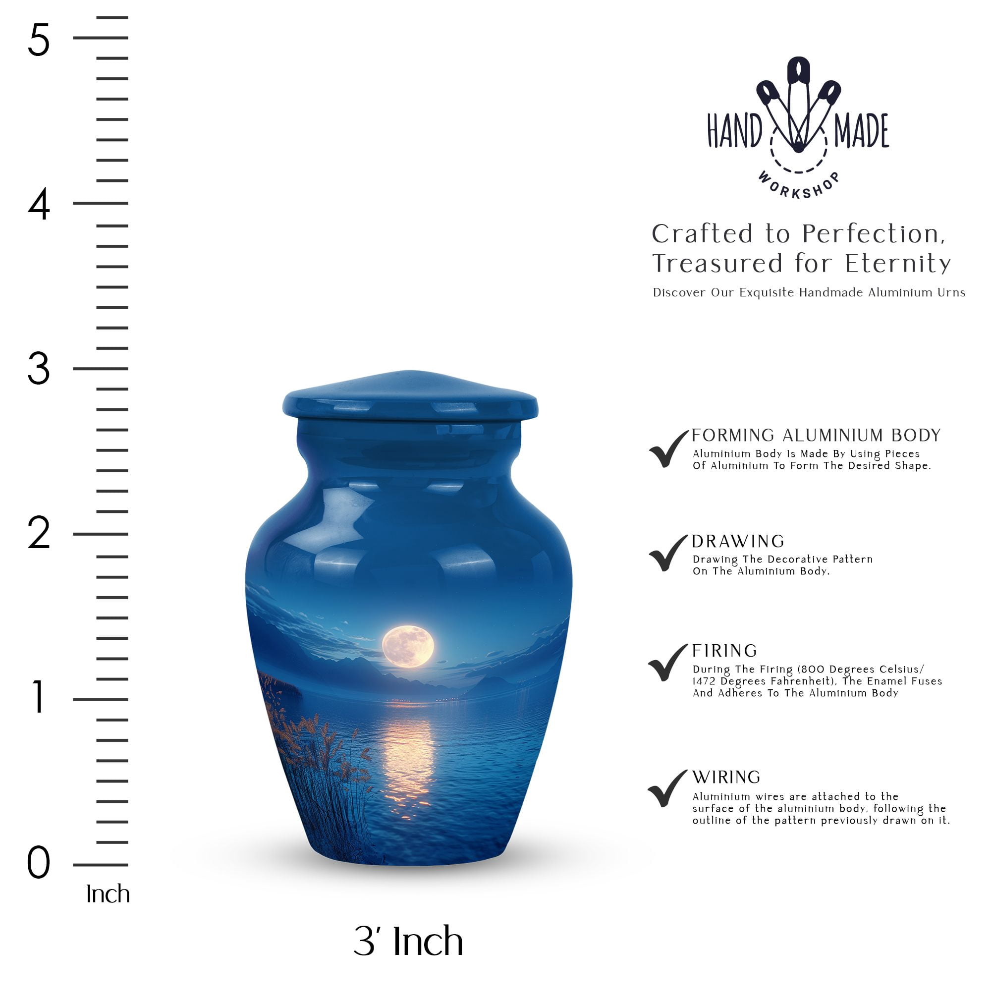 Tranquil Moonlight Serenade by the Mountain Lak - Petite Cremation Urn for Men - Small Burial Keepsake for Human Ashes - Classic Urn - Memorial Gifts - 3 Inch, Set Of 2