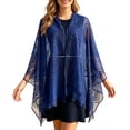thumbnail image 3 of 1 Piece Hollow Lace Shawl for Women, Tassel-Trimmed Sun Protection Cover-Up with Open Front Design for Beach & Vacation Dark Blue, 3 of 6