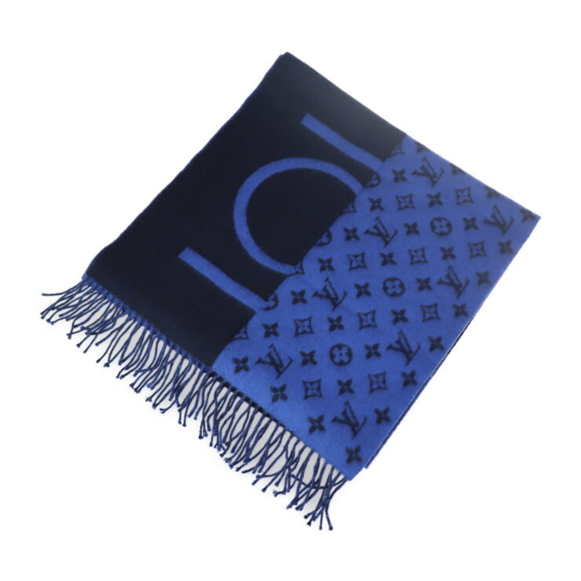 Louis Vuitton Monogram Split Scarf Black 100% Cashmere AUTHENTIC
