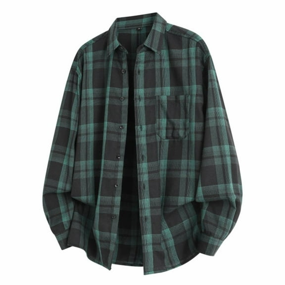 APEXFWDT Men's Plaid Shirt Classic Button-Down Long Sleeve Shirt Jacket Collared Loose Casual Shirt for Fall Sweater Layering,XXXL,Green