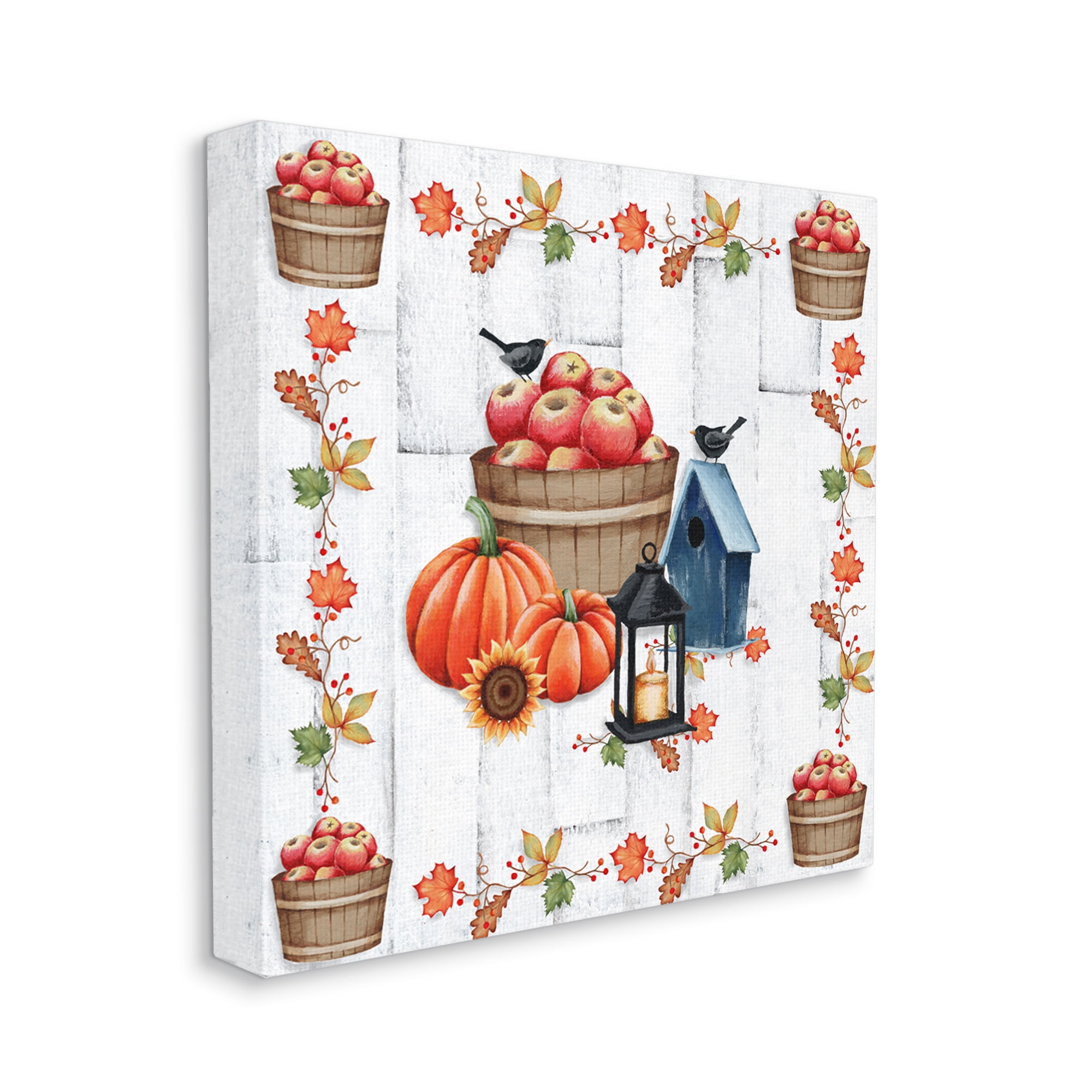 Stupell Industries Autumnal Apples & Lantern Holiday Painting Gallery Wrapped Canvas Art Print Wall Art, 17 x 17
