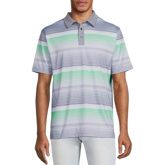Ben Hogan Men's and Big Men's Performance Short Sleeve Stripe Print Golf Polo Shirt, up to 5XL