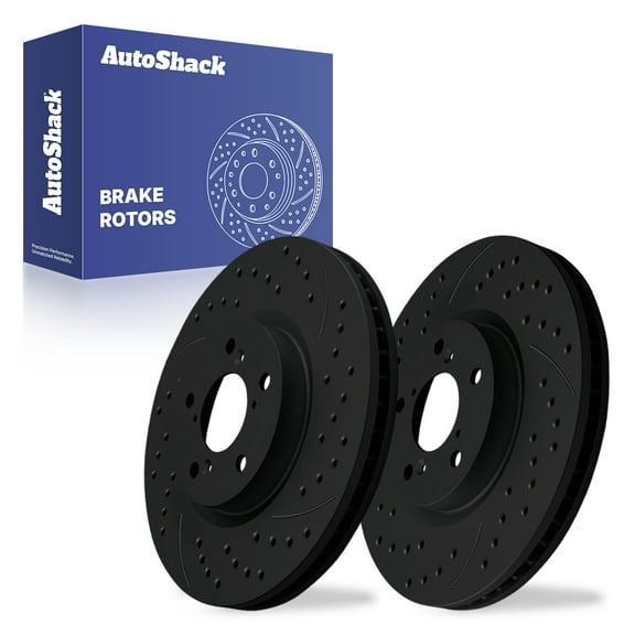 AutoShack Front Brake Rotors for Honda & Acura, Pilot 2009-2015 MDX 2007-2013 RLX 2014-2020, AWD FWD V6 3.5L 3.7L - E-Coated Drilled & Slotted - Black Finish - NightGuard - 12.98" (329.8 mm), 5-Lug