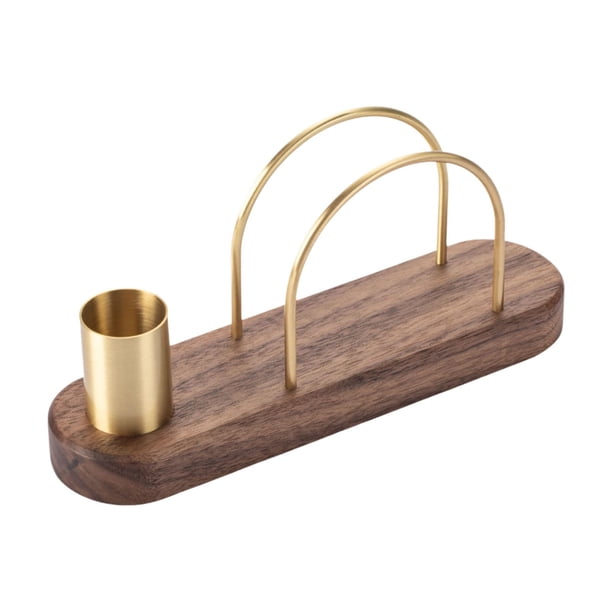 Servilletero con soporte para palillos de dientes, Base de madera, dispensador de servilletas elegante de latón para uso doméstico, restaurante de