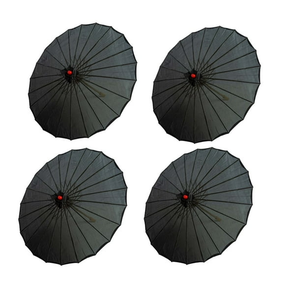 THY COLLECTIBLES Set of Four (4) 33"Japanese Chinese Umbrella Parasols for Wedding Parties, Photography, Costumes, Cosplay, Decoration and Other Events (Black)