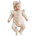 thumbnail image 4 of CAICJ98 Newborn Baby Girl Clothes Ruffle Romper Knit Sweater Onesie Zipper Footie Jumpsuit Long Sleeve Romper Solid Fall Winter Outfits with Headband,Size 3-6 Months, 4 of 7