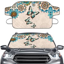 Xoenoiee Boho Mandala Butterfly Print Windshield Cover for Ice and Snow, Car Windshield Snow Cover Waterproof UV Dust Resistant Winter Ice Sunshade Protector, Universal Fit SUV Sedan
