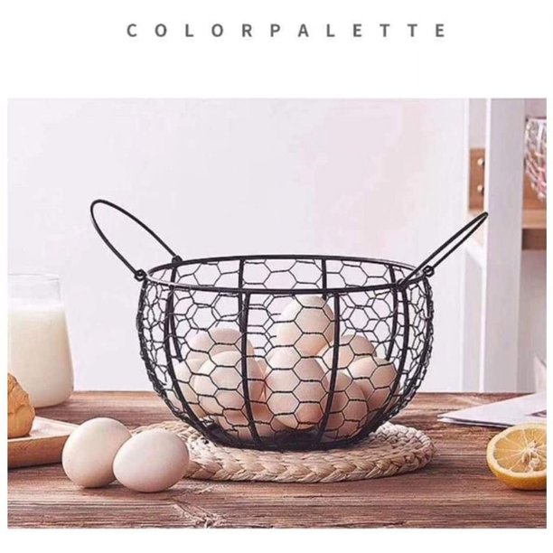 1 pieza Cesta de huevos de cerámica, cesta de frutas, cesta de ajo, cesta de patatas, cesta de cerámica azul, decoración de cocina, cesta trenzada de almacenamiento de hierro para gallinas creativas Sincero Electrónica