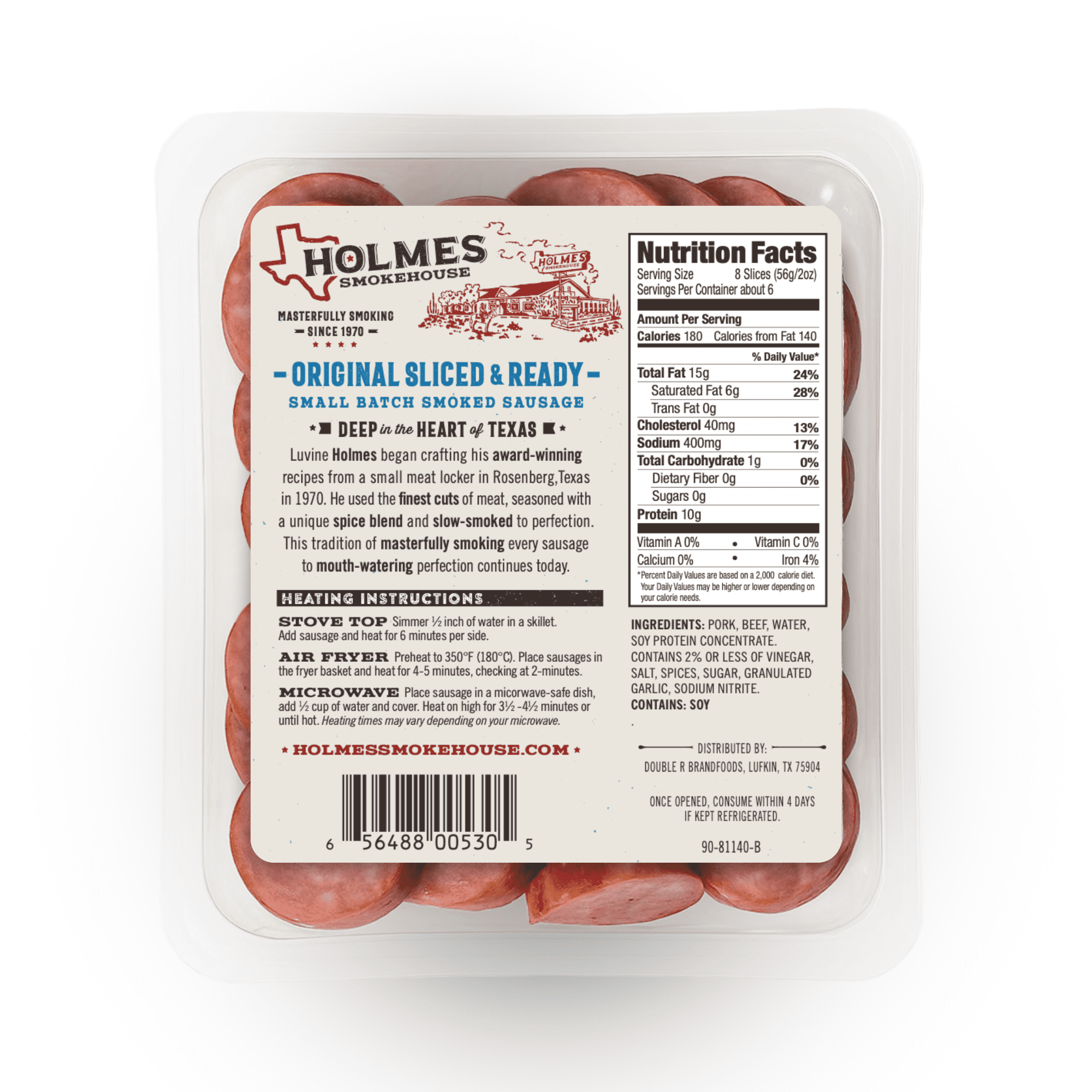 Holmes Smokehouse Smoked Sliced Pork Sausage, 12oz, Fully Cooked, Gluten-Free, Refrigerated, Vacuum Sealed