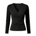 thumbnail image 6 of Bxsruta Womens Wrap Tops Deep V Neck Long Sleeve Shirts Ruched Casual Blouses, 6 of 6
