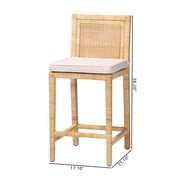 bali & pari Sofia Rattan and Mahogany wood BOHO Counter Stool, Natural