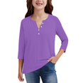 thumbnail image 5 of YunPes Unisex Kids 3/4 Sleeve Henley Shirts Dressy Button up V Neck Raglan Tops Loose Plain Fashion Blouse for Girls 3‐14 Years, 5 of 5